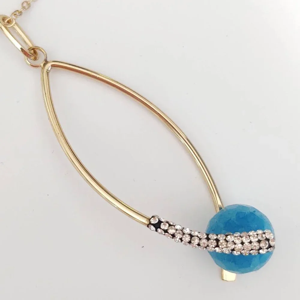 Blue bead, cz and gold pendant necklace